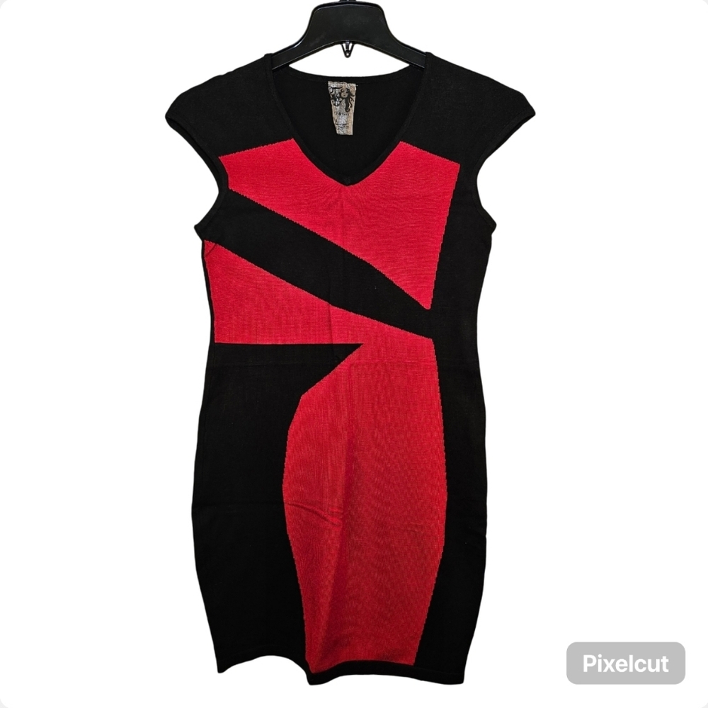 COCO & tashi red and black sleeveless stretch reverse knit dress size L US